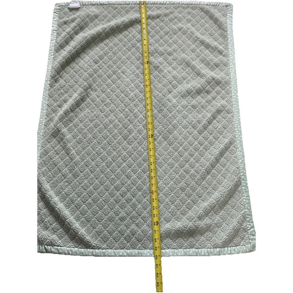 Pottery Barn Kids Sage Green Baby Blanket Embossed Diamonds Polka Dot Satin Trim